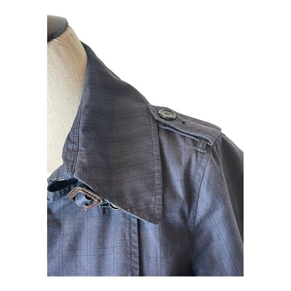 Elizabeth And James Navy Blue Plaid Collared Convertible Trench‎ Coat Size XS - Picture 5 of 11
